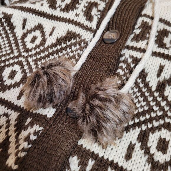 CHANEL IMAN x H&M brown fair isle nordic button up hooded cardigan sweater S - Picture 5 of 12